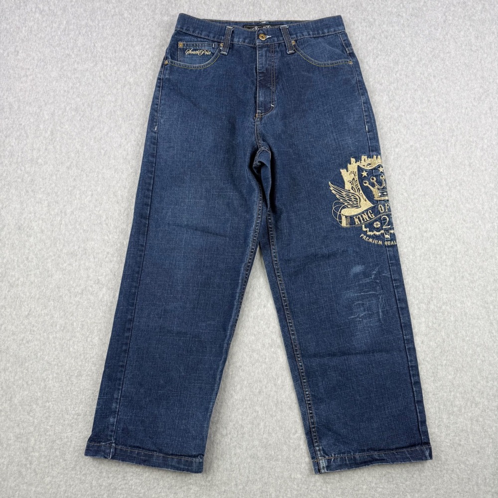 Vintage SouthPole Jeans Mens 32x28 Blue King of Kings Y2K Baggy Loose Hip Hop